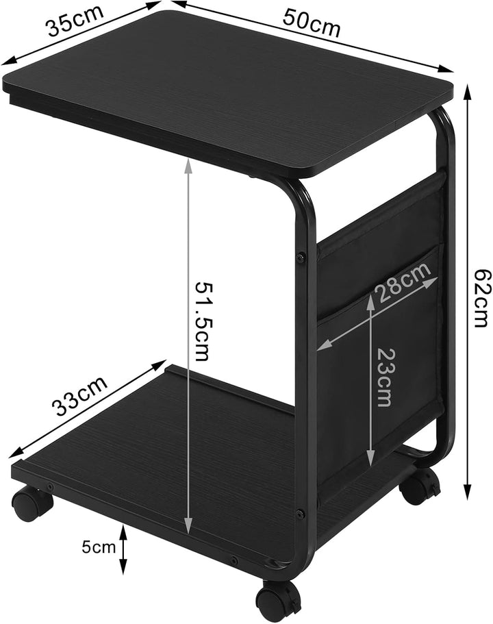 WOLTU Beistelltisch, Couchtisch mit 2 Ablagen 1 Seitentasche, Sofatisch mit Stauraum, Wohnzimmertisc