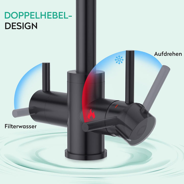 CREA Niederdruck Armatur Küche, 3 Wege Wasserhahn Küche, 360° Drehbar Küchenarmatur, 3 in 1 Mischbat