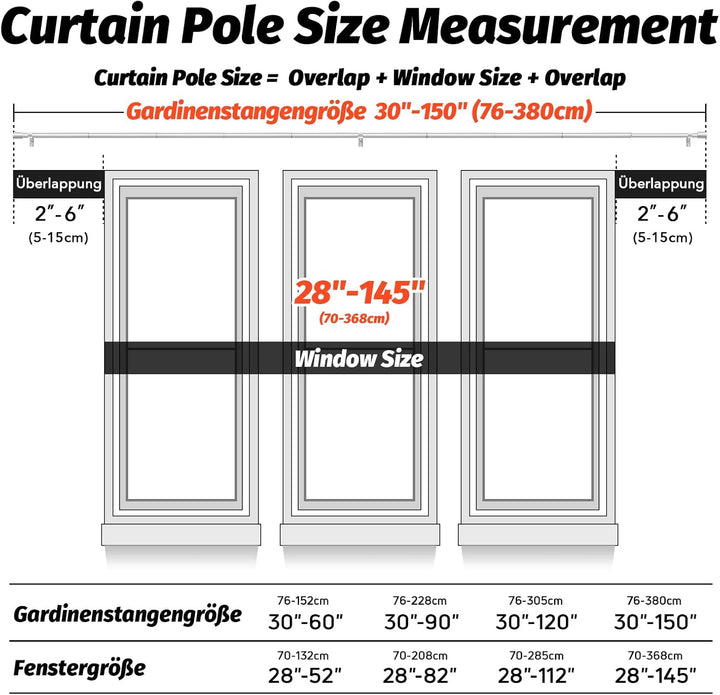Silber Gardinenstange Vorhangstange Ausziehbar Curtain Rod Gardinenstangen für Fenster Outdoor (Silb