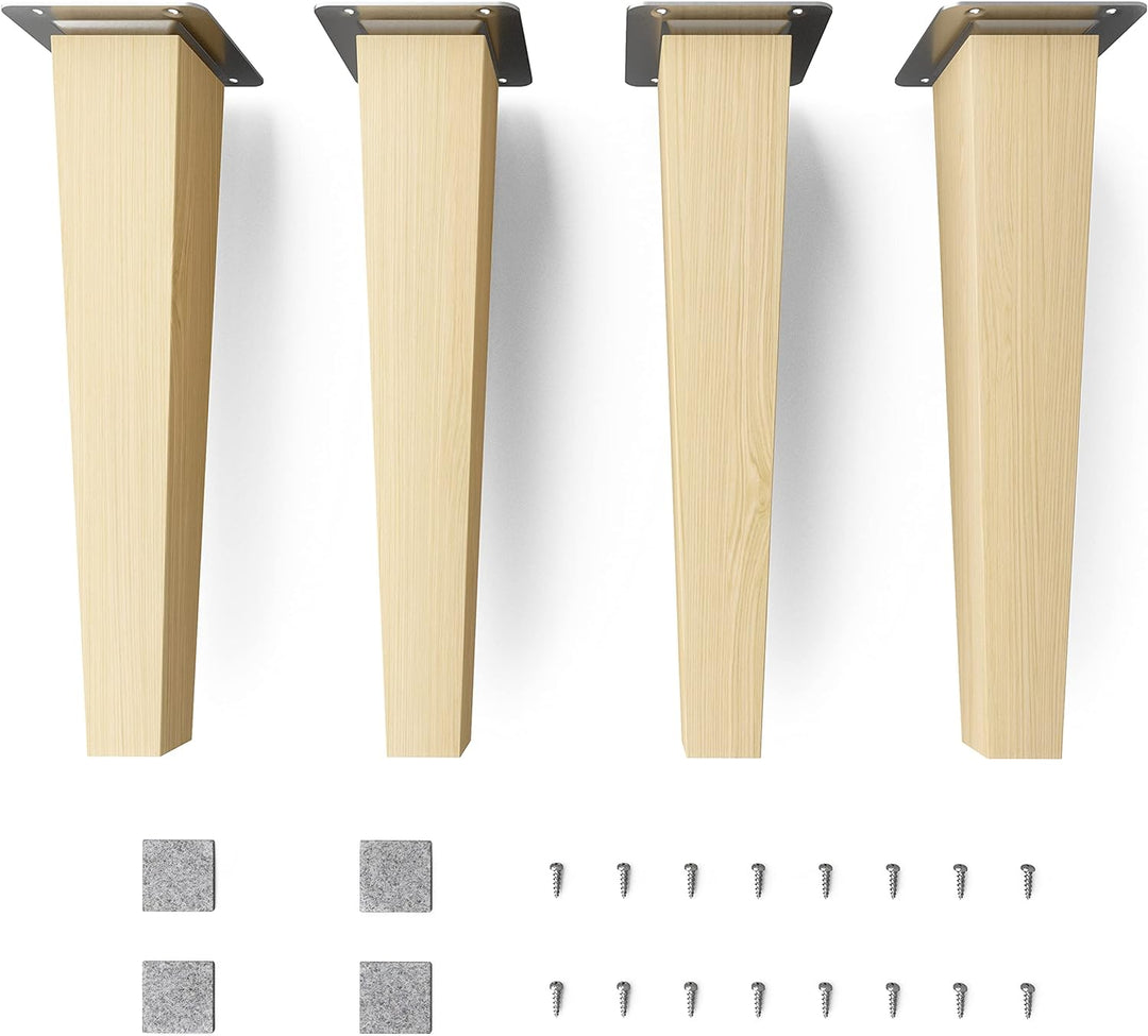 sossai® Holz-Möbelfüsse - Clif Square | Natur (unbehandelt) | Höhe: 25 cm | HMF3 | eckig, konisch (g