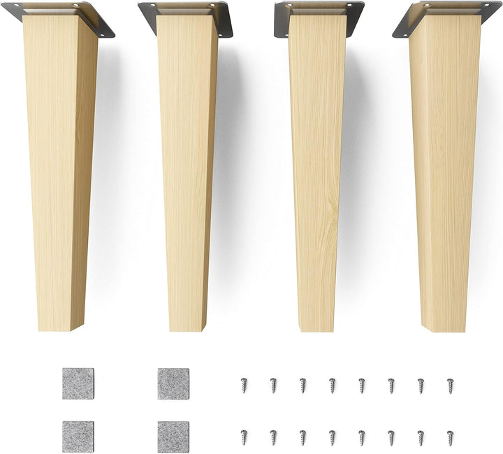 sossai® Holz-Möbelfüsse - Clif Square | Natur (unbehandelt) | Höhe: 25 cm | HMF3 | eckig, konisch (g