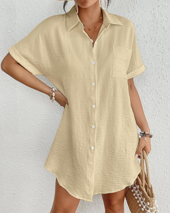 Bsubseach Frauen Badeanzug Coverup Shirt Kleid Button Down Badeanzug Cover Up Beachwear Apricot M, A