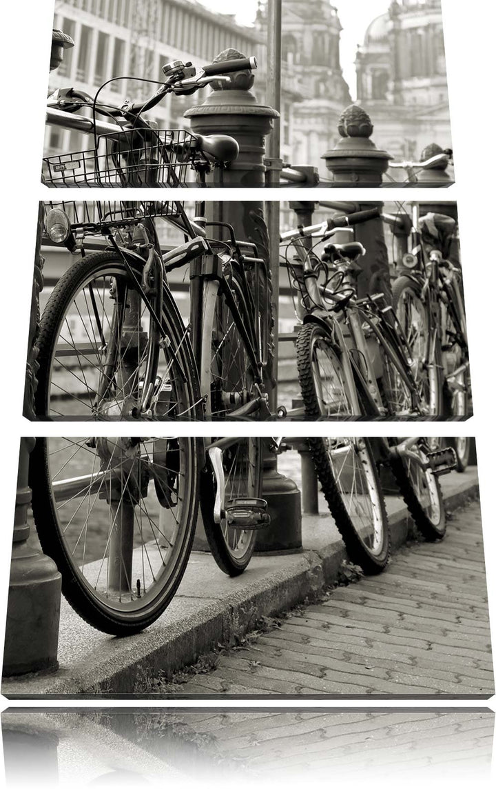 Pixxprint Fahrrad Bahnhof BMX Bahnschiene 3-Teiler Leinwandbild 120x80 Bild auf Leinwand