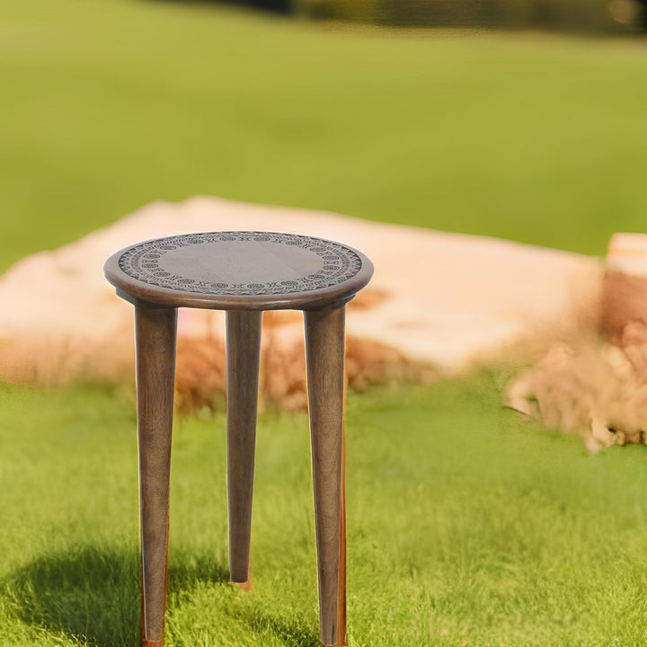 MARRAKESCH Beistelltisch Nachttisch aus Holz | Tisch Hocker Astus rund als Orientalische Dekoration