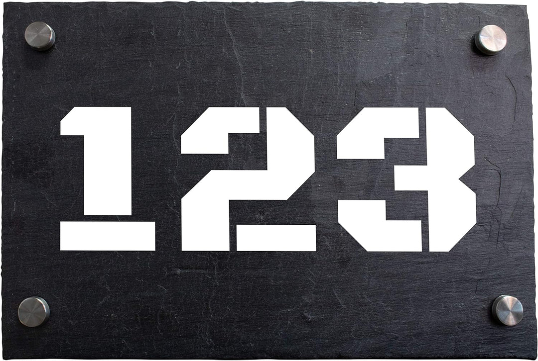 wandmotiv24 Personalisierte Hausnummer Hausnummernschild aus Naturstein Schiefer, auf Schiefertafel,