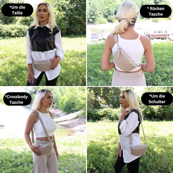 Blade Bauchtasche Damen Echtleder, stylische Gürteltasche Damen mit Leder abnehmbaren & verstellbare