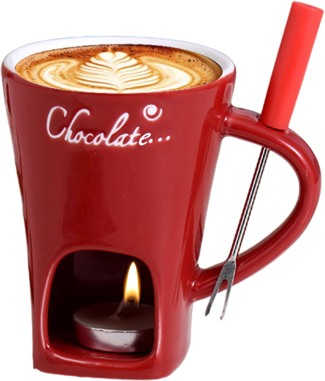 Schokofondue Tasse Mit Teelicht, 200ML Schokoladen Fondue Tassen Set, Schoko Fondueset Mit Gabeln ,s