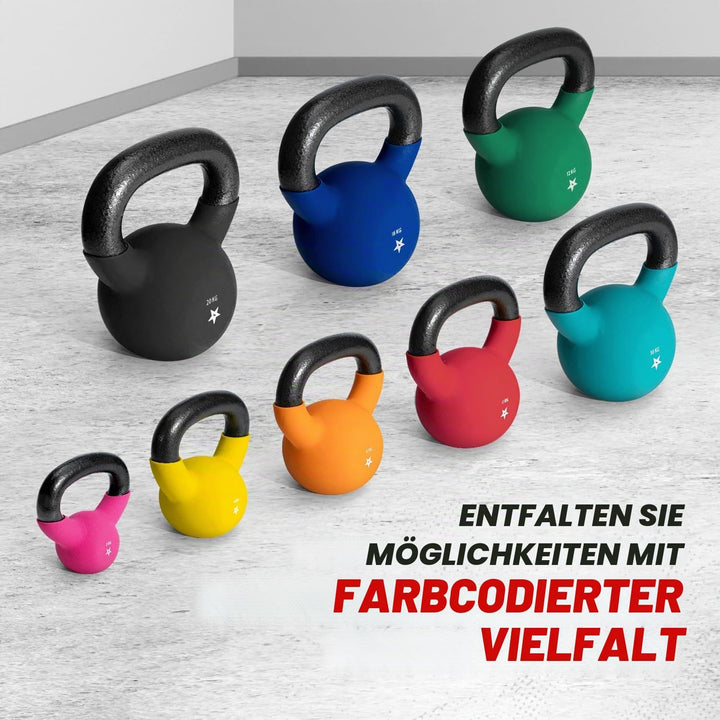 Yes4All 2-20 kg Cast Iron Kettlebell with Neoprene Coating, Multicoloured Kettlebells, Swing Dumbbel