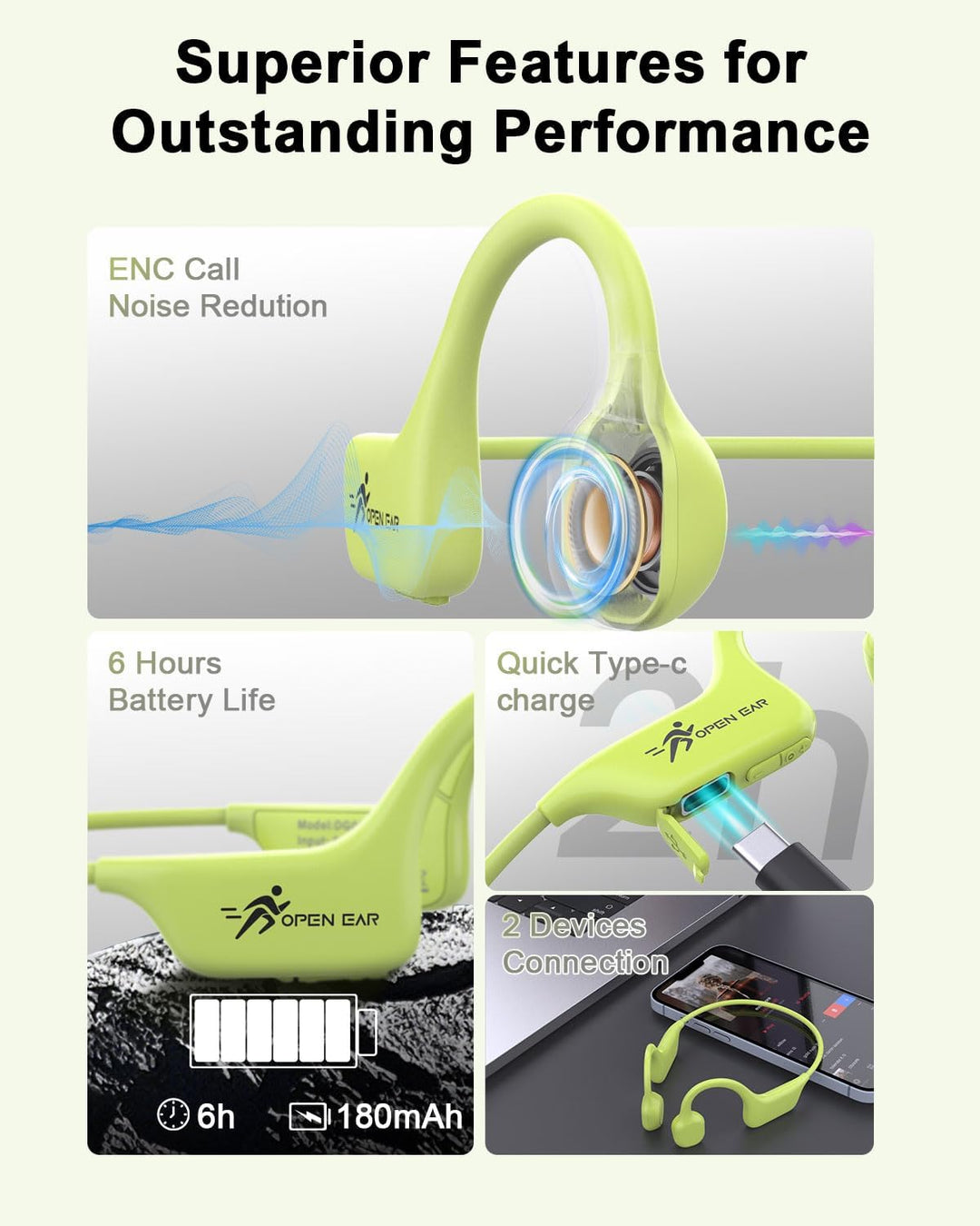 ANSTEN Knochenschall Kopfhörer Bluetooth 5.3, Open Ear Bone Conduction Headphones Kabellos mit Lange