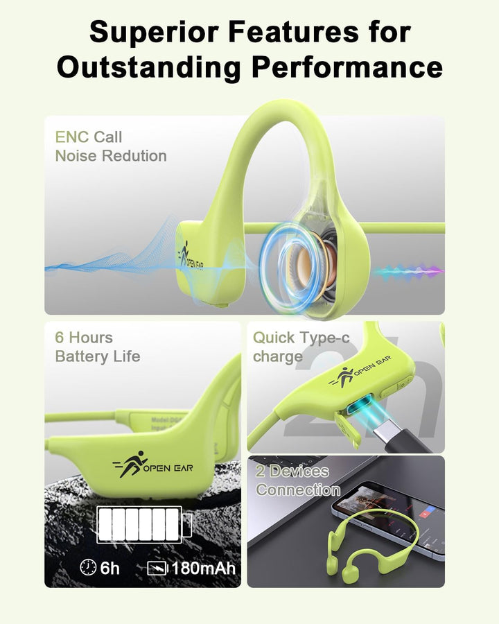 ANSTEN Knochenschall Kopfhörer Bluetooth 5.3, Open Ear Bone Conduction Headphones Kabellos mit Lange