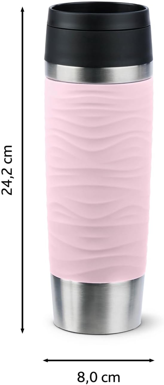 Emsa N20227 Travel Mug Wave Isolierbecher 0,5 Liter | neuer Komfort-Schraubverschluss | Edelstahl |