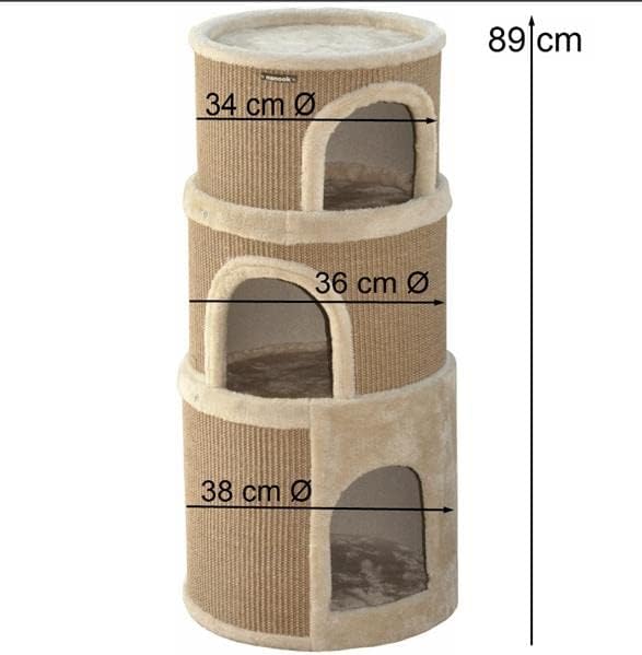nanook Kratztonne, Höhe 89 cm, 3-teilig, Spieltonne für Katzen, 3 Ebenen, Kratzbaum, Kratzturm aus S