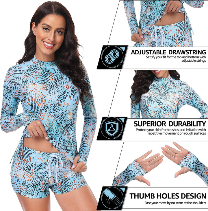 UNIQUEBELLA Rash Guard Damen, UV-Schutz UPF 50+ Langarm Surf Shirt mit Schönen Mustern Bademode Bade