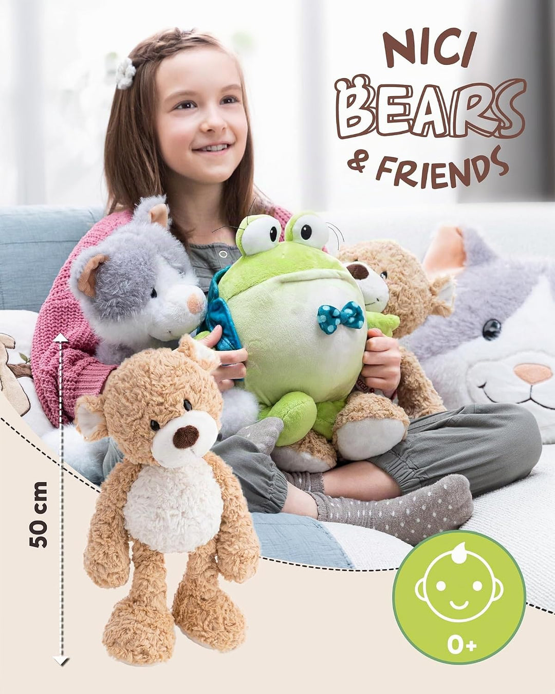 NICI Kuscheltier Bär Finni 50cm - karamell - 62962 | Stofftier aus weichem Plüsch, niedliches Plüsch