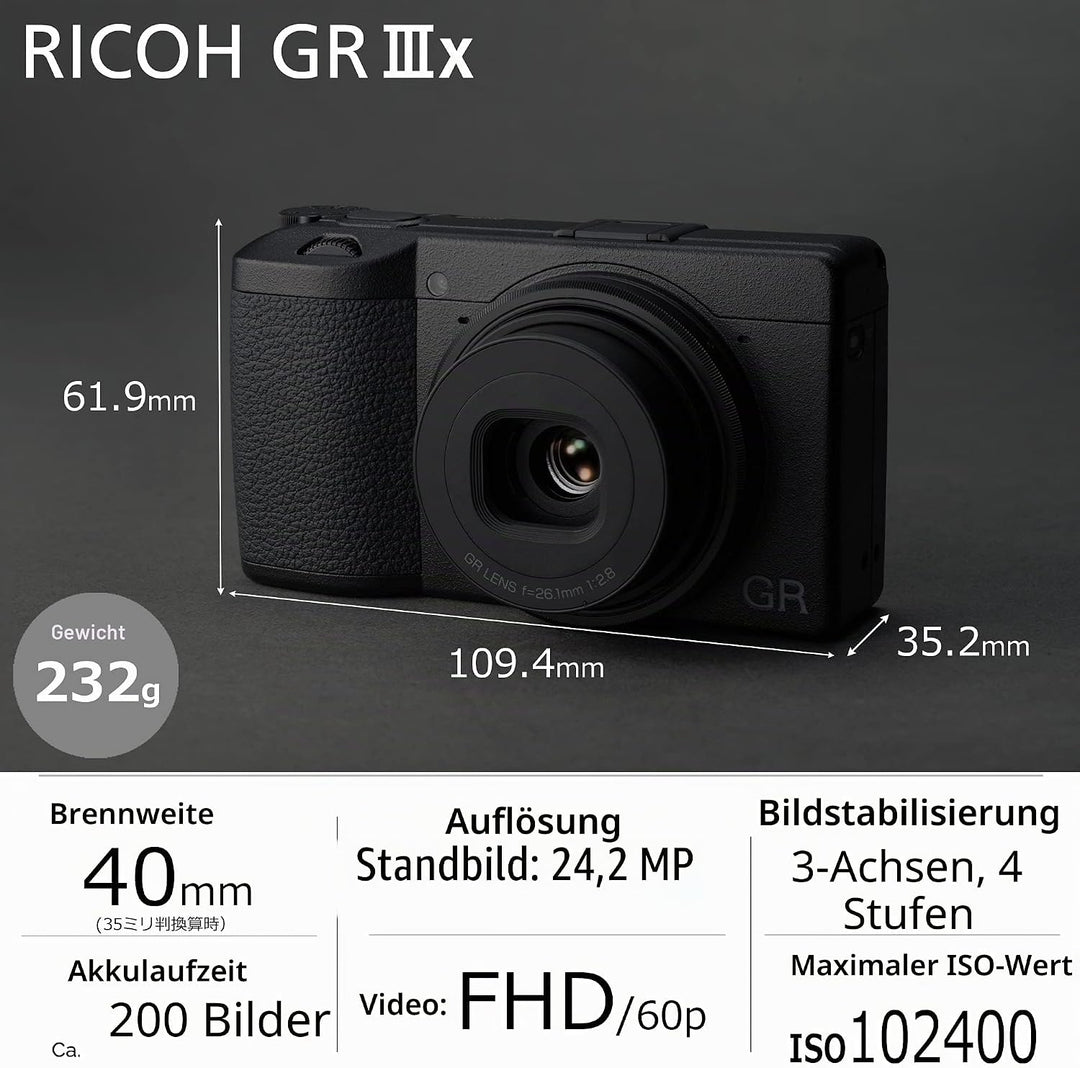Ricoh GR IIIx Digitalkamera [Brennweite 40 mm] &amp; Weiche Tasche aus echtem Leder GC-12 [Kompatible Mo