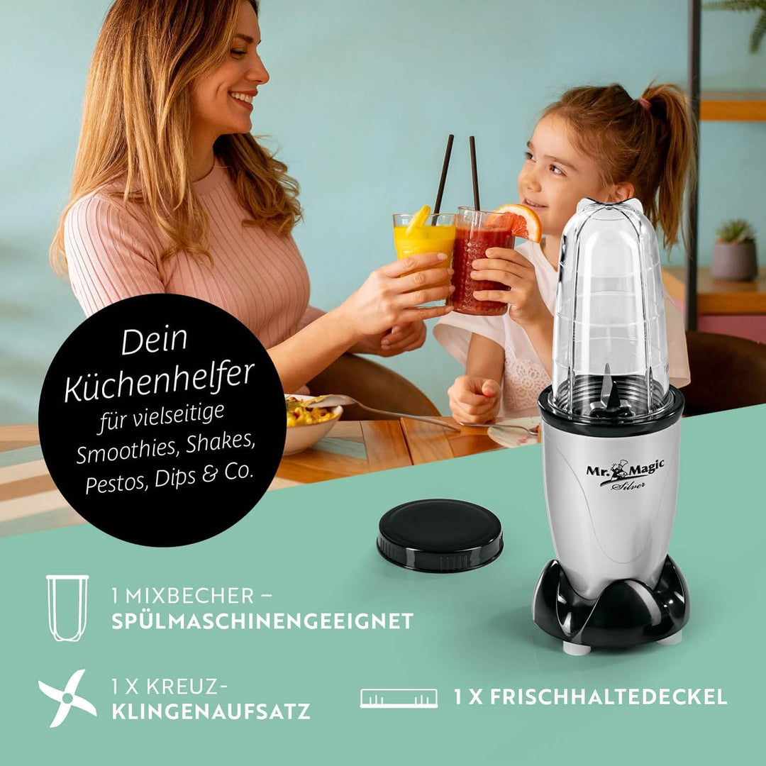 GOURMETmaxx Mr. Magic Smoothie Maker inkl. Frischhaltedeckel | Standmixer mit 8 Funktionen, inkl. To