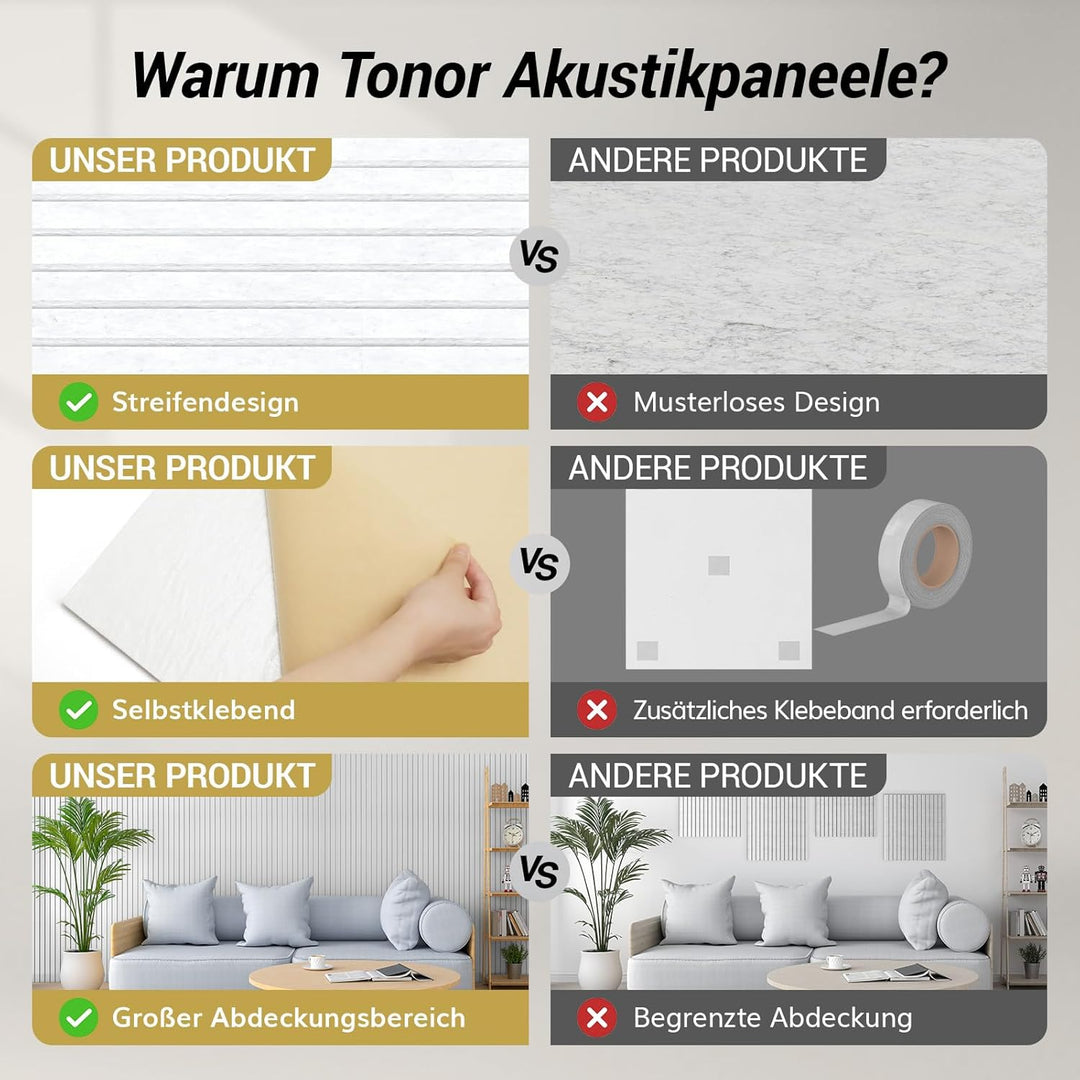 TONOR 12 Pack Akustikpaneele selbstklebend, 120x60x0.9 cm Schalldämmung Schallschutz wand Schallschu