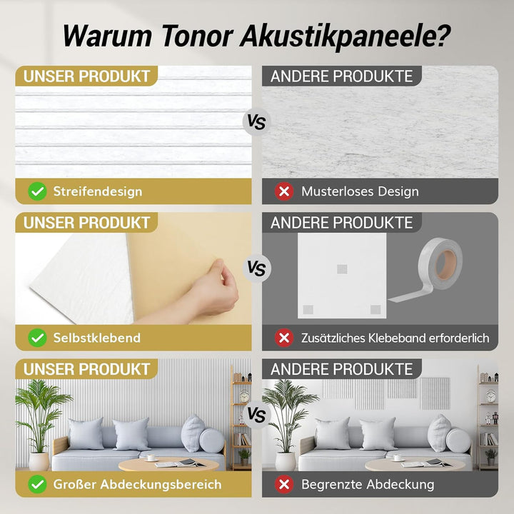 TONOR 12 Pack Akustikpaneele selbstklebend, 120x60x0.9 cm Schalldämmung Schallschutz wand Schallschu