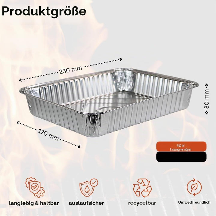Enpack Aluschale R879-930G - 100 Stück Alu Grillschalen 226x176x30 mm - Feuerfeste Aluschalen 1000ml
