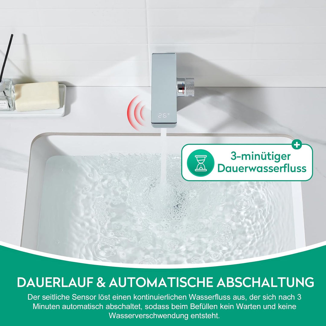 CREA Infrarot Sensor Wasserhahn Bad, Automatisch Sensor Armatur für Waschbecken,Digitalanzeige Warme