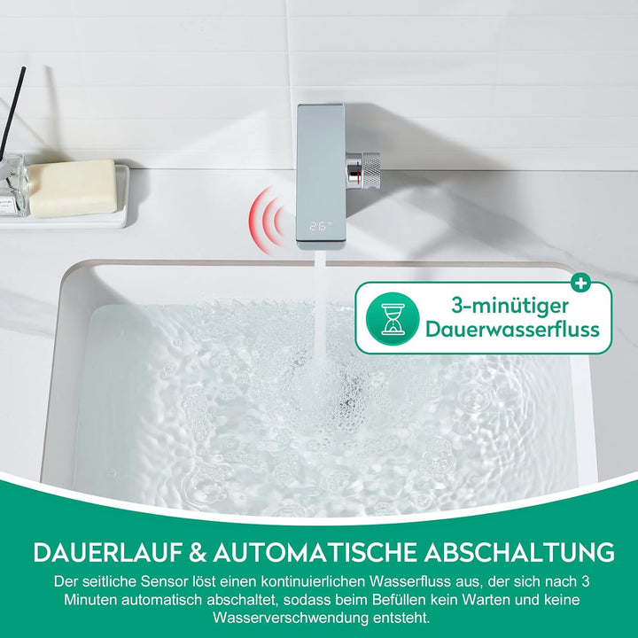 CREA Infrarot Sensor Wasserhahn Bad, Automatisch Sensor Armatur für Waschbecken,Digitalanzeige Warme