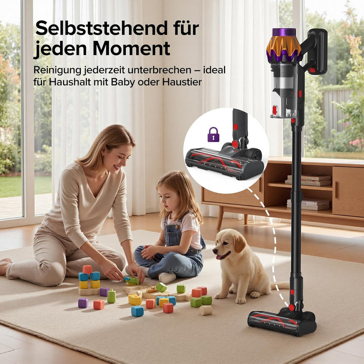 Lubluelu Akku Staubsauger Kabellos, 45kPa Saugkraft/50 Min Laufzeit, mit Selbststehend-Funktion&amp;Anti