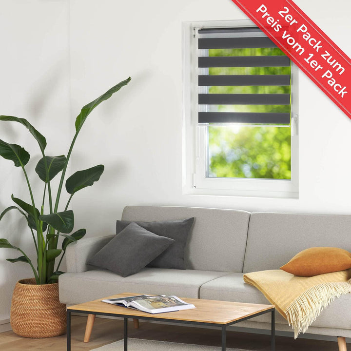 Blumtal 2er-Set Doppelrollo 85 x 130-155cm -  Klemmfix Rollo, Rollos für Fenster ohne Bohren, Klemmr
