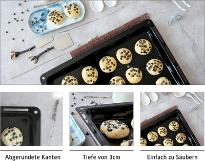 ICQN Backblech 455x375x30 mm Set, 2er Emaillierte Fettpfanne für Backofen und Herd, Passend für Bosc