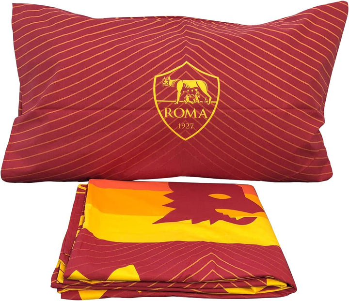 Bettwäsche-Set für Einzelbett, A.S Roma, 100% Baumwolle una piazza Gelb/Rot, una piazza Gelb/Rot