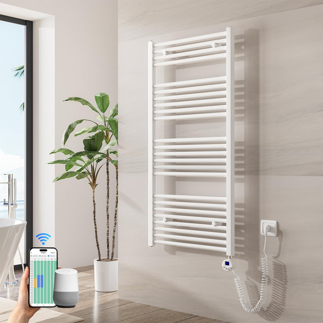 Heilmetz Badheizkörper Elektrisch mit Smart WiFi Heizstab 600W Leistung 1200 x 600 mm Weiss Gerade B