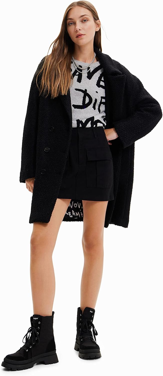 Desigual Damen Overcoat XL Schwarz, XL Schwarz