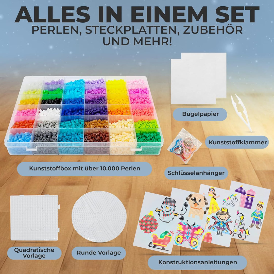 DEUPO24 Bügelperlen Set 5mm, 36 Farben, 10000 Perlen, Steckperlen mit Platten Bügelperlen Gross, Kin