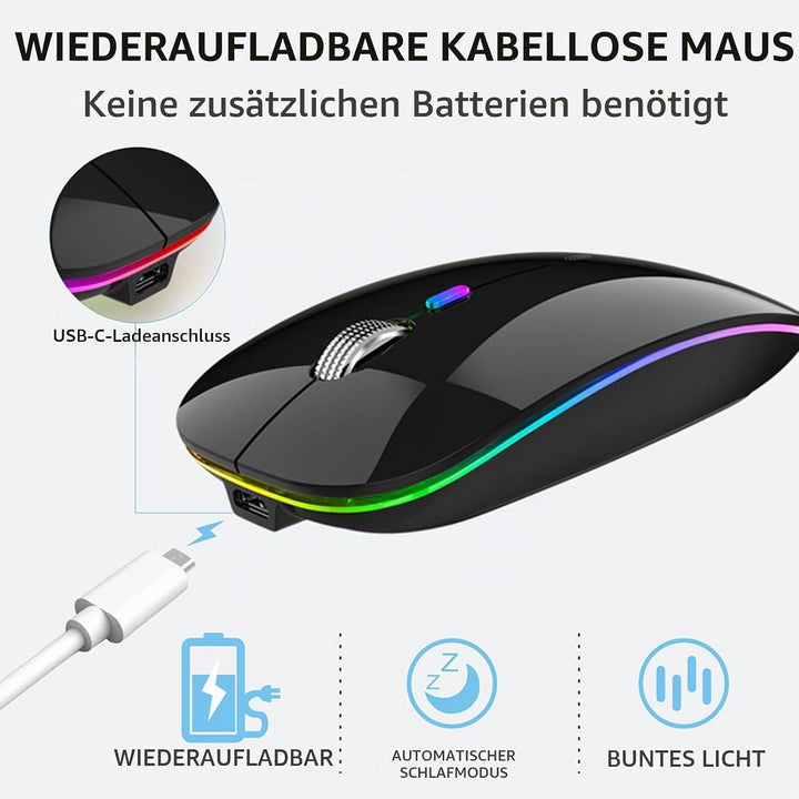 Uiosmuph G12 Maus Kabellos, LED 2.4G Leise Funkmaus Wiederaufladbar Wireless Mousemit Nano-USB-Empfä
