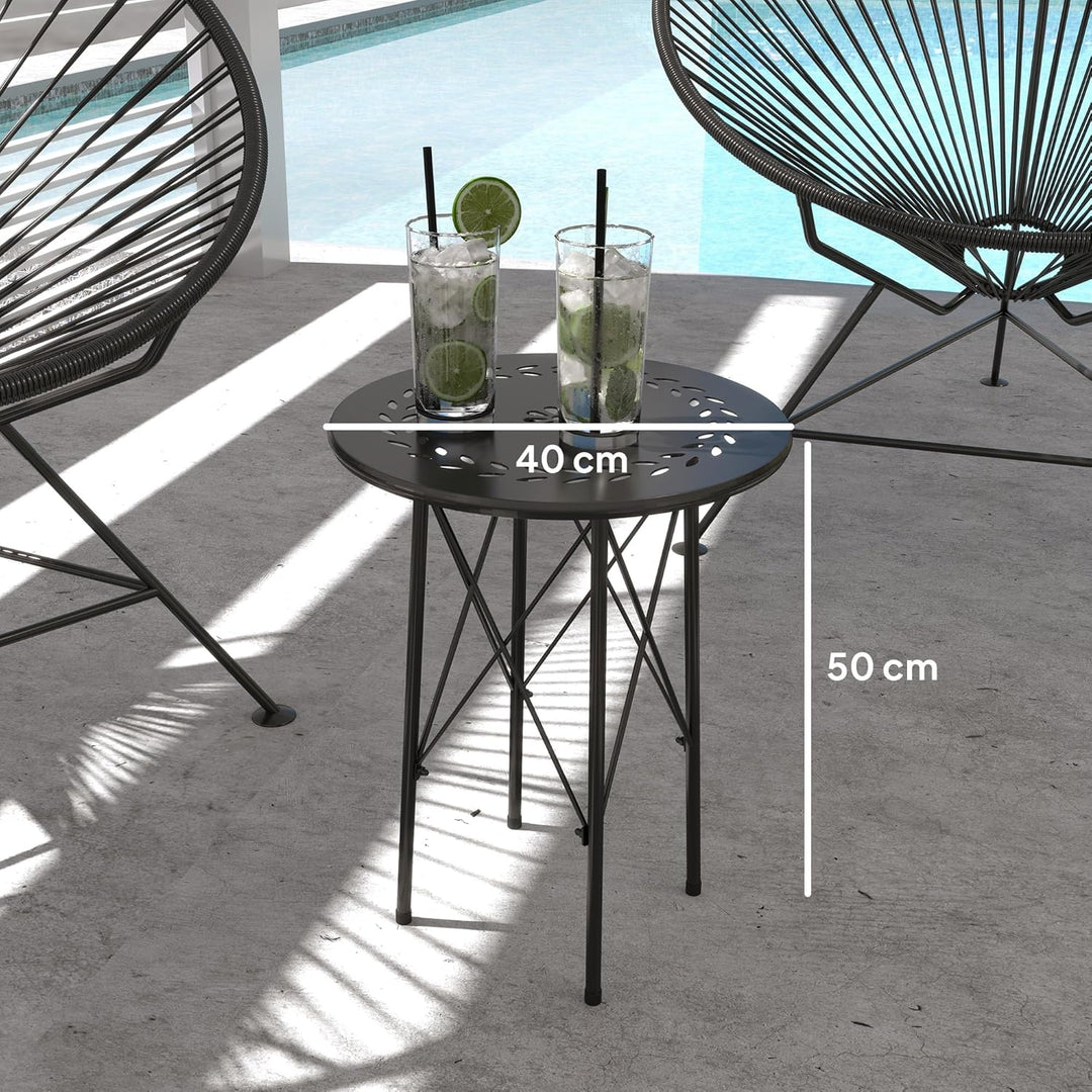 Outsunny Gartentisch Ø40 x 50cm, Wetterfest Balkontisch aus Stahl, Beistelltisch mit Blumendesign Sc