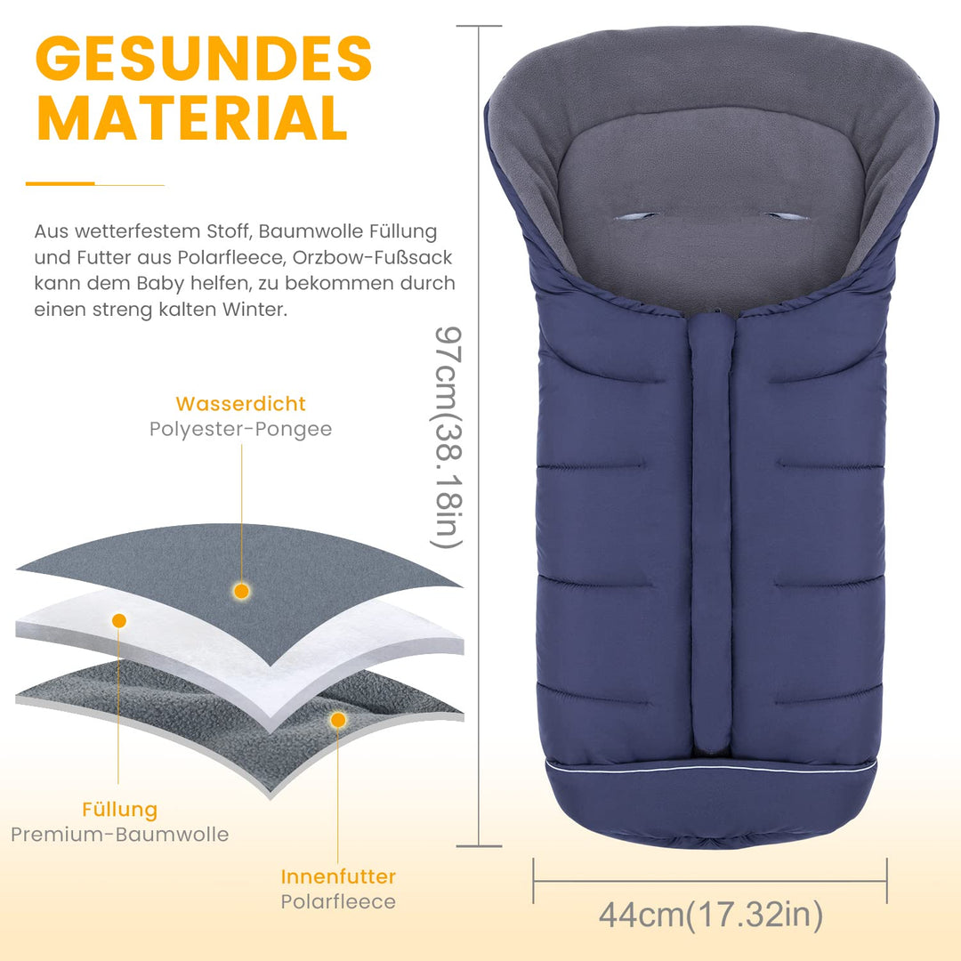 Orzbow Winter Fusssack für Kinderwagen,Baby Fusssack für Buggy mit Kapuze mit Kordelzug,Warmes Polar