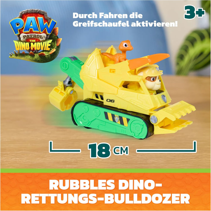 PAW PATROL: Der Dino Film, Rubbles Dino-Rettungs-Bulldozer, BAU-Fahrzeug mit Rubble-Figur für eigene