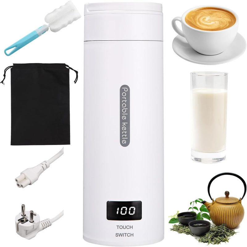 500ML Kleiner Tragbarer Wasserkocher, 3 in 1 Mini Elektrische Wassertasse mit Temperatureinstellung,