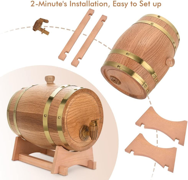 Greensen Eichenfass 3L Holzfass Weinfass Personalisiertes Design Holz Whiskyfass Liqueur Schnapsfass