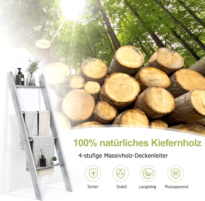 GOPLUS 4 Ebenen Handtuchständer, Handtuchleiter Holz, Handtuchständer Leiterregal, 4 Handtuchstangen