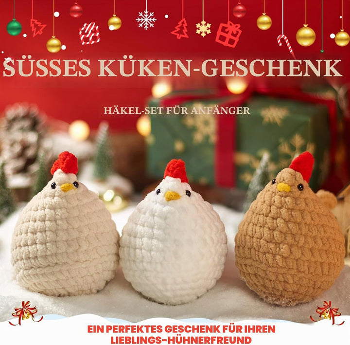Xanewza Häkelnadel-Set für Anfänger, Starter-Set mit Videokurs, 3 Pcs Huhn Tiere Häkeln Kits mit Anl