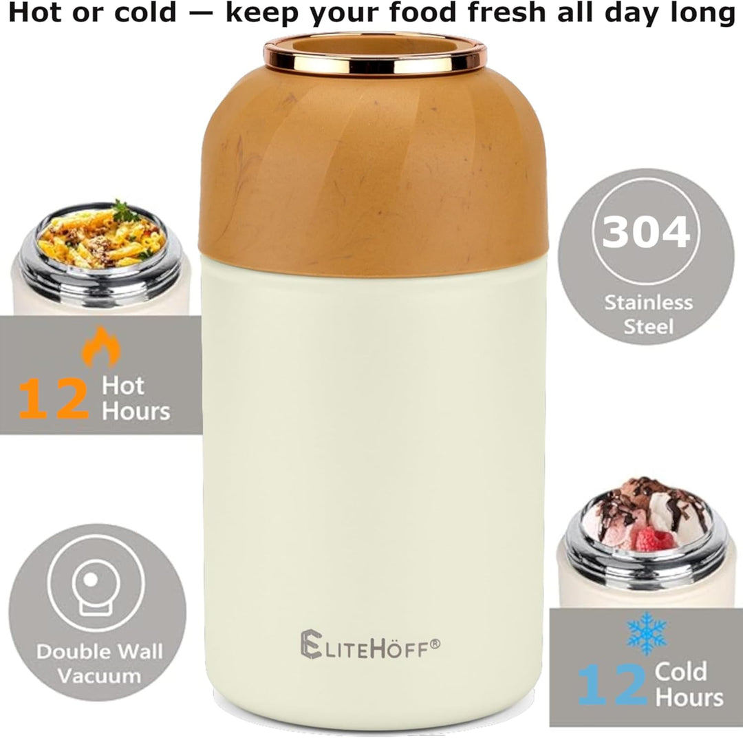 EliteHoff Thermobehälter für Essen, 1 L, Wärmebehälter für Speisen aus Edelstahl mit Löffel, Auslauf