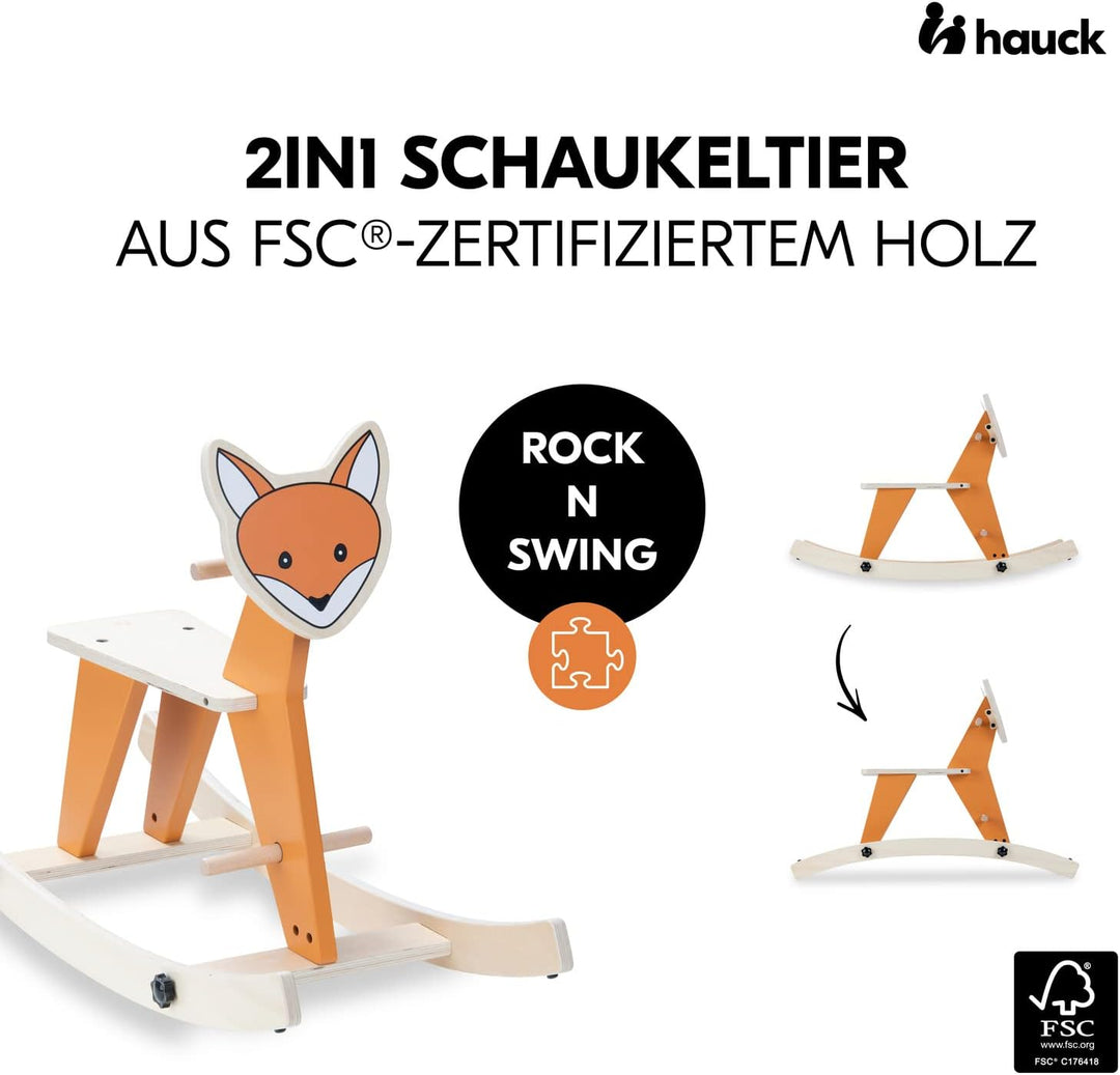 hauck Schaukeltier für Kleinkinder Rock N Swing ab 18 Monate bis 50 kg, Schaukelpferd Holz (FSC® Zer