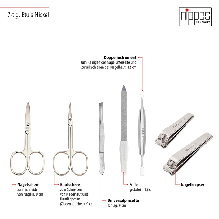 nippes Solingen Maniküre Set Raute, 7-teilig, Lamm-Nappa-Etui mit Rahmen und Lederfutter innen, Nage