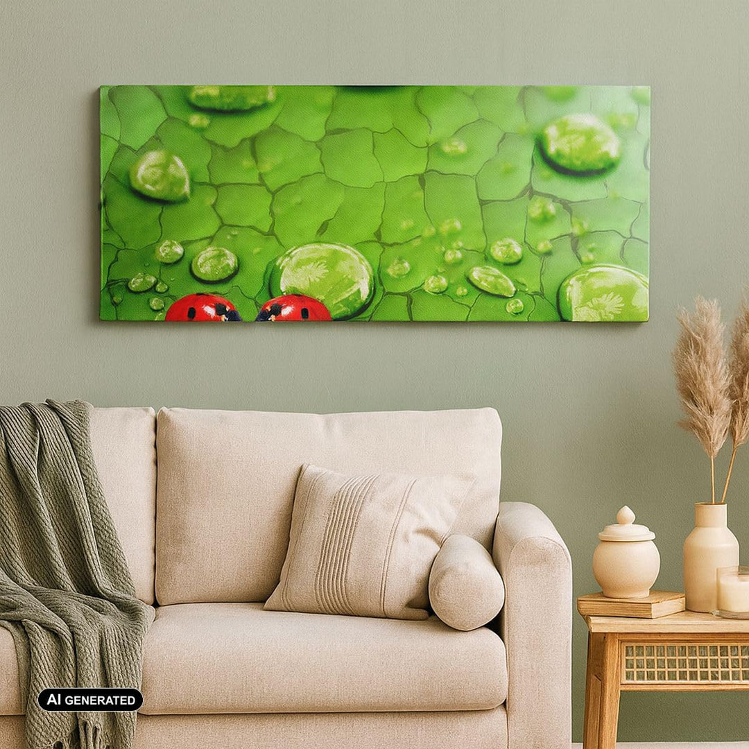 Wandbilder Dekoration Wohnzimmer Marienkäfer Gras Blatt Tropfen Panorama Bilder auf Leinwand 120x50c