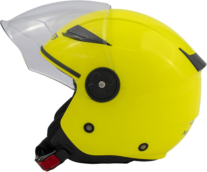 Motorradhelm Motorrad Roller Offenes Jet Scooter Helm Viser ECE 22 57-58 cm ( M) Fluo, 57-58 cm ( M)