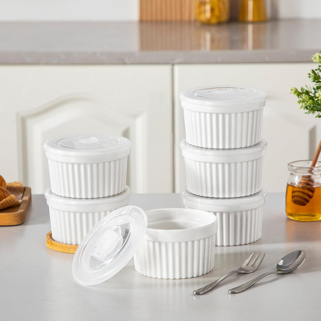 vancasso RAMEKINS 320ml Soufflé Förmchen Set von 6, Ø10,6cm Creme Brulee Schälchen Backofen sicher,