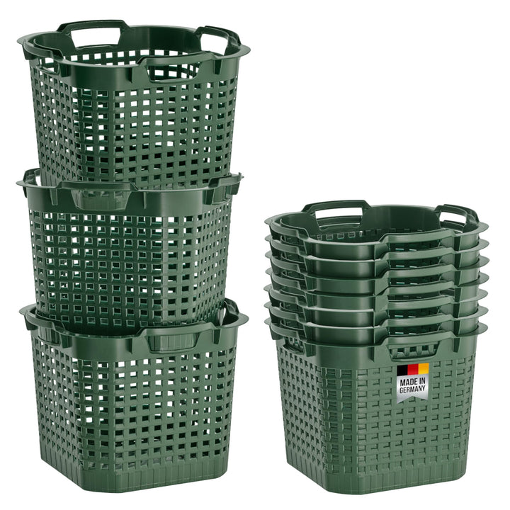BURI 10x Erntekorb Gartenkorb lebensmittelecht - 25L Kartoffelkorb Obstkorb Laubkorb grün, drehstape