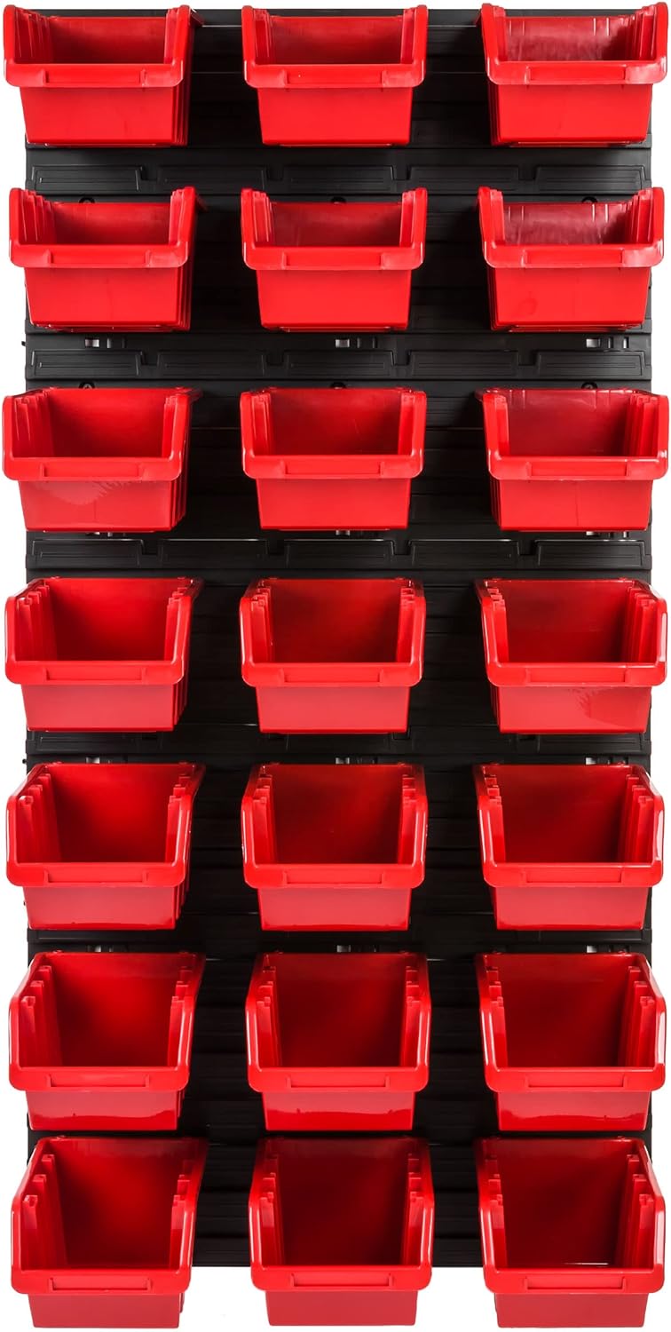 SimpleThing Lagersystem Werkstattregal | 57 x 116 cm | 21 stck. Box | Wandregal mit Stapelboxen - Wa