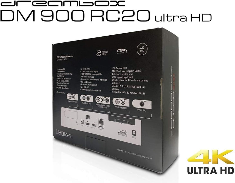 Dreambox DM900 RC20 UHD 4K 2X DVB-S2X / 1x DVB-C/T2 Triple MS Tuner E2 Linux PV