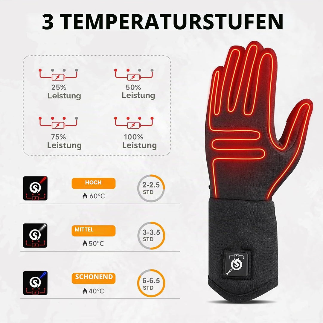 day wolf Beheizbare dünne Handschuhe für Damen &amp; Herren, 7,4 V 2200 mAh Akku, 3 Heizstufen, Touchscr